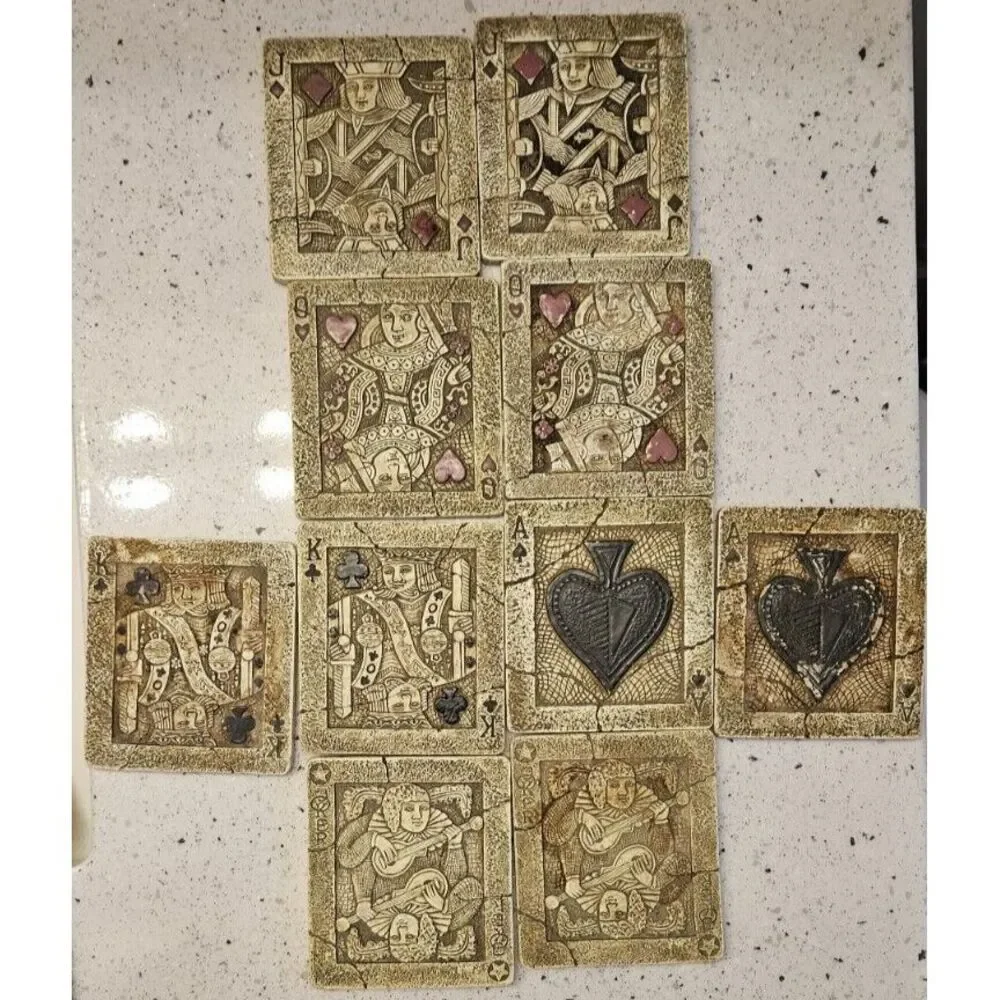 Vintage Set of 10 Tile Playing Card‎ Coasters Poker Game Night Casino Man Cave